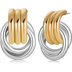 Women's Chunky Gold Silver Lightweight Trendy Jewelry Earrings 14k Gold Plated